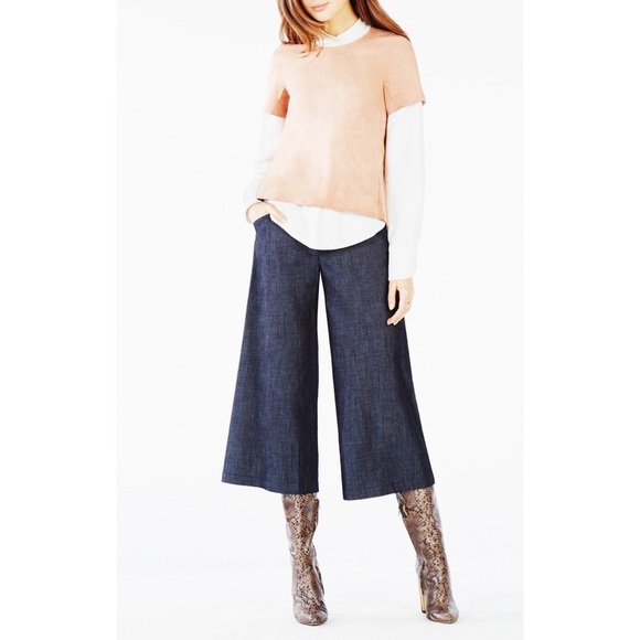 NEW BCBG FAUX SUEDE BROWN SOFT TOP BLOUSE SHIRT XS - Picture 1 of 7